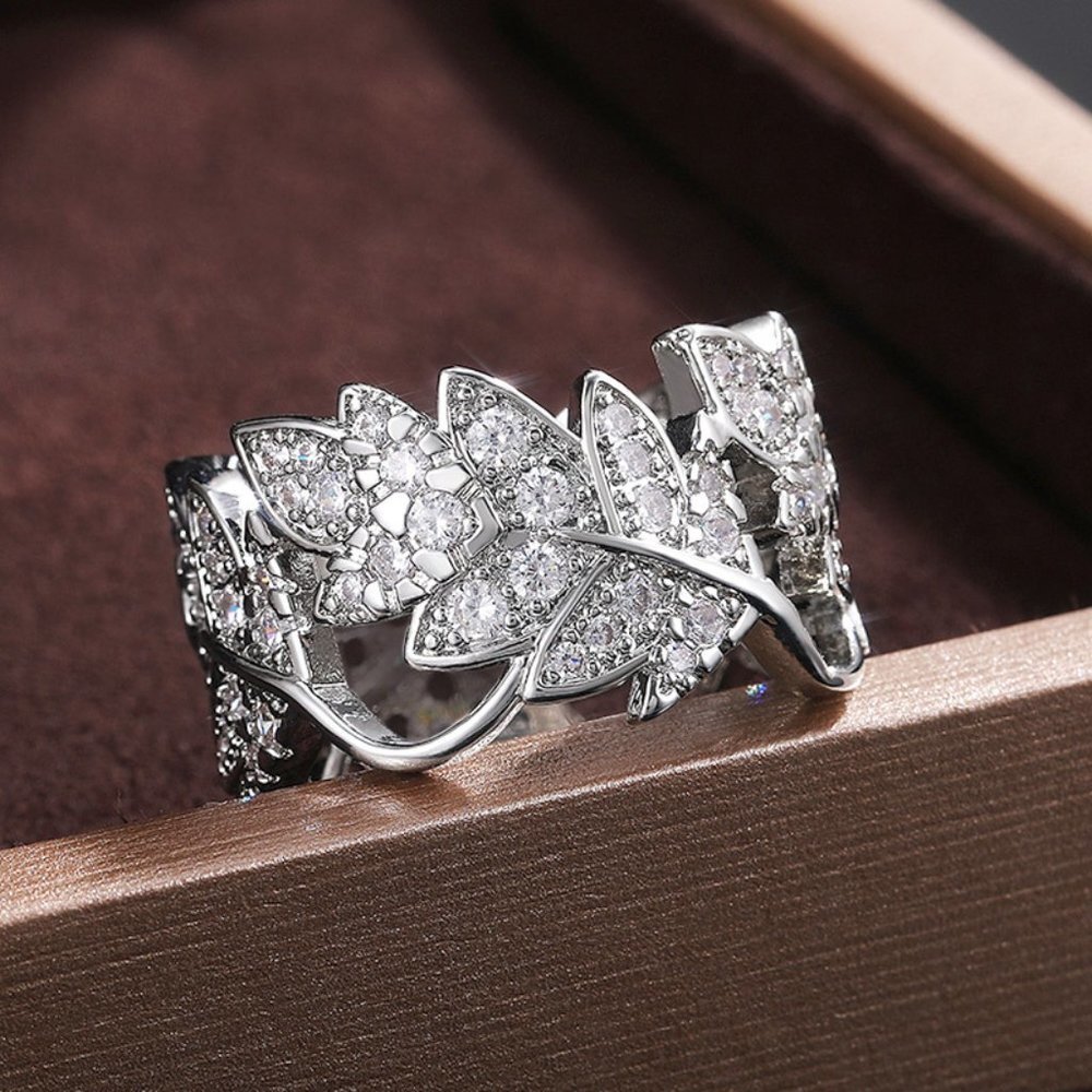 💥925 Silver Plated Beautiful Silver Bague Leaf Women Ring, GPMB1433